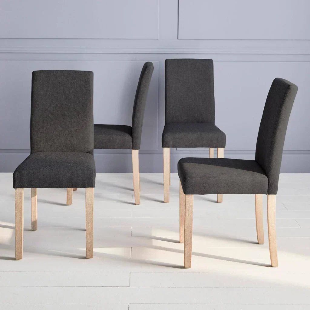 Chaises scandinaves bois hévéa cérusé assise tissu lot 4