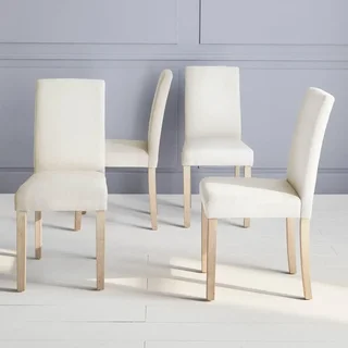 Skandinavischer Stuhl Massivholz Hevea gekälkt Stoff 4er Set