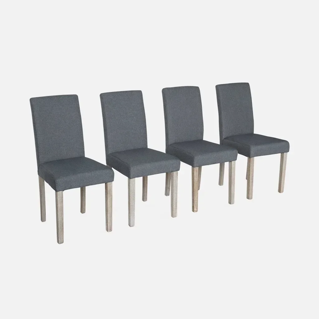 4 skandinavische Esszimmerstühle Hevea Holz weiß gewaschen Stoffsitz Set