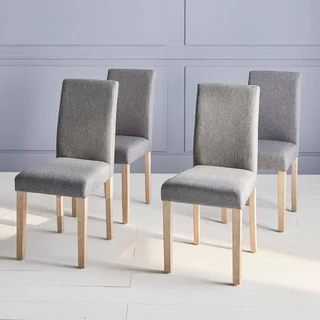 4 skandinavische Stühle Massivholz Hevea weiß gewaschen Stoffsitz Rita