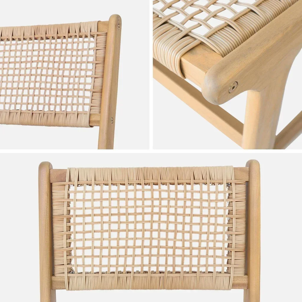 Silla exterior madera acacia respaldo de caña ratán trenzado lote 2