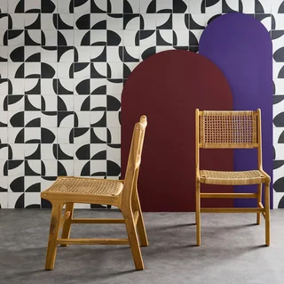 Silla exterior madera acacia respaldo de caña ratán trenzado lote 2
