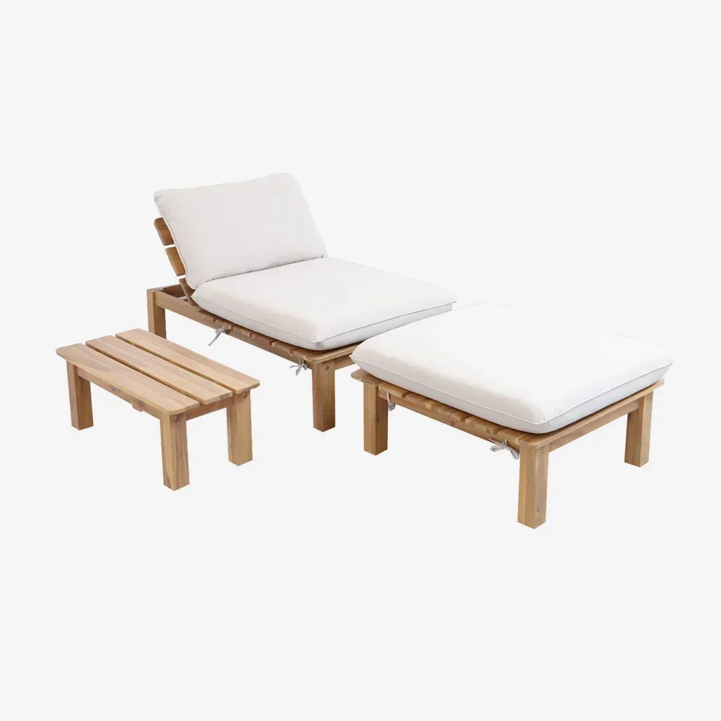 Chaise longue bois acacia modulable coussins déhoussables jardin