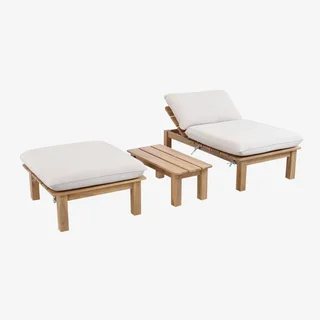 Tumbona modular de madera de acacia con cojines desenfundables para jardín