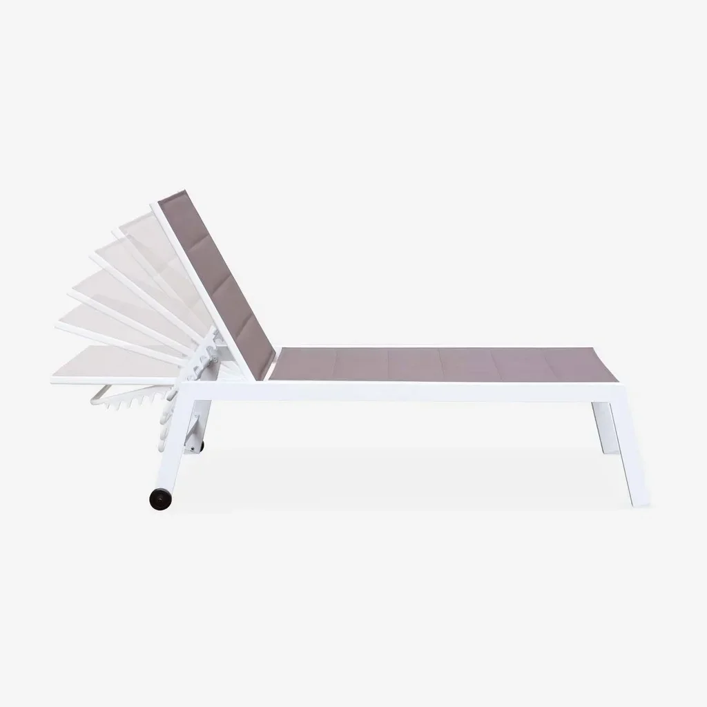 Chaise longue aluminium matelassée réglable 6 positions avec roulettes