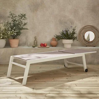 Chaise longue aluminium matelassée réglable 6 positions avec roulettes