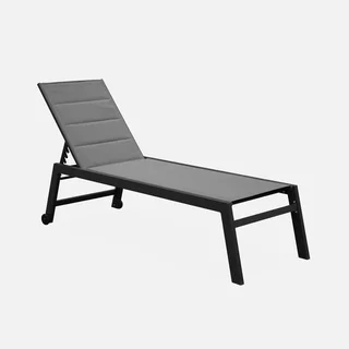 Chaise longue aluminium matelassée réglable 6 positions avec roulettes