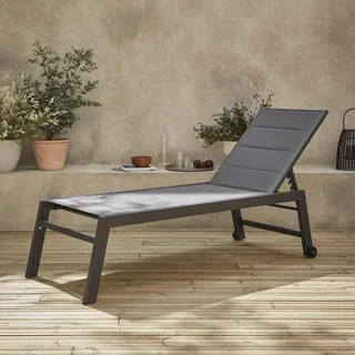 Chaise longue aluminium matelassée réglable 6 positions avec roulettes