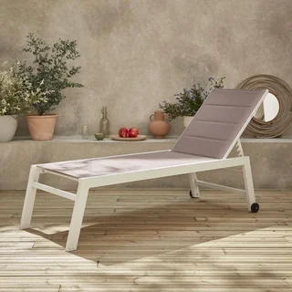 Chaise longue aluminium matelassée réglable 6 positions avec roulettes