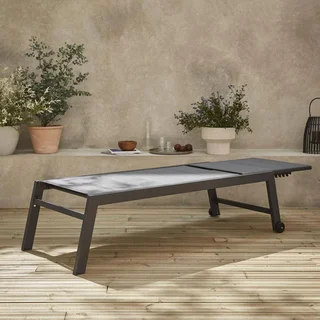 Chaise longue aluminium matelassée réglable 6 positions avec roulettes