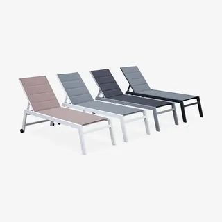 Chaise longue aluminium matelassée réglable 6 positions avec roulettes