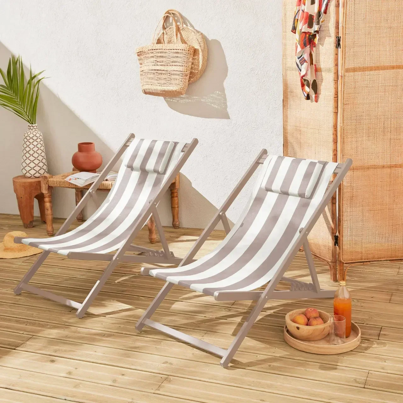 Sdraio Alluminio Textilene Set 2 Multi-posizione Giardino Esterno Lettino Prendisole