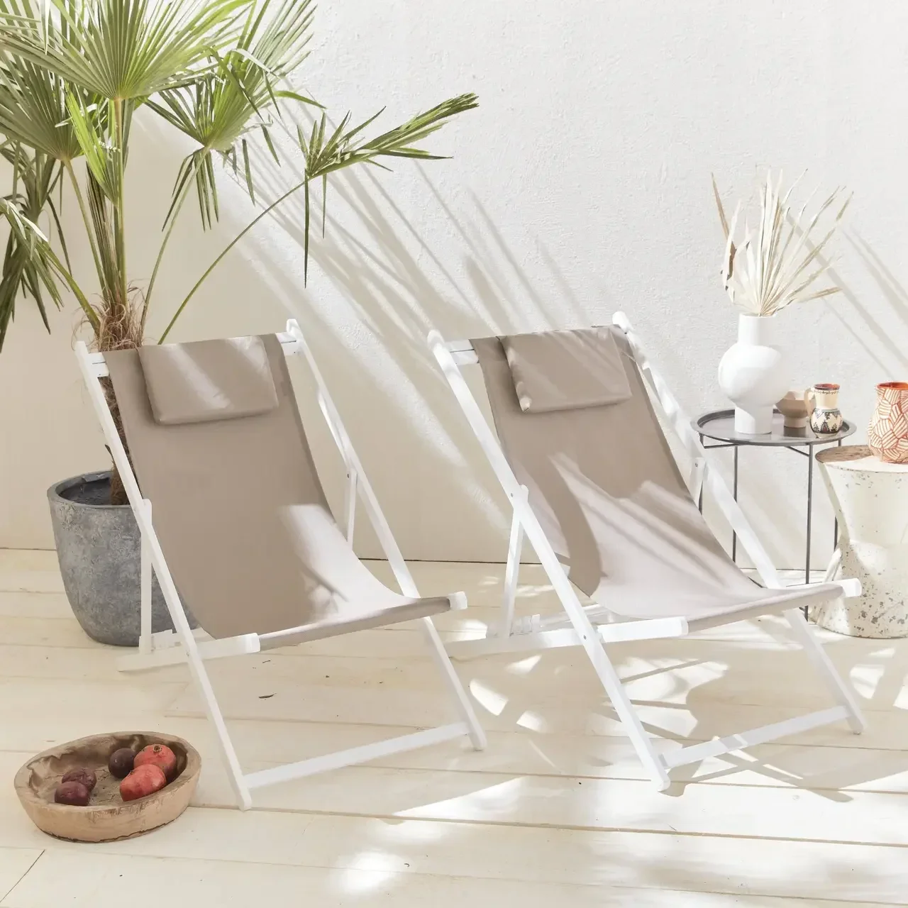 Sdraio Alluminio Textilene Set 2 Multi-posizione Giardino Esterno Lettino Prendisole