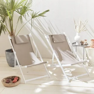 Sdraio Alluminio Textilene Set 2 Multi-posizione Giardino Esterno Lettino Prendisole