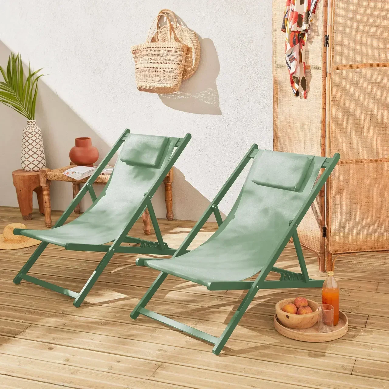Set 2 Lettini Prendisole Alluminio Multiposizione Textilene Esterno Giardino Piscina