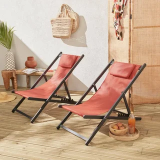 2 Lettini Prendisole Alluminio Multi-Posizione Textilene Cuscino Sdraio Giardino Esterno