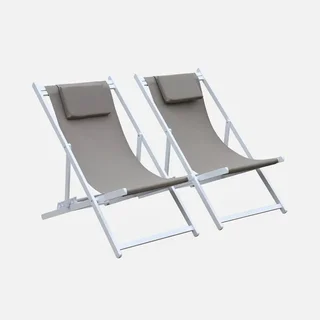 Sdraio Alluminio Textilene Set 2 Multi-posizione Giardino Esterno Lettino Prendisole