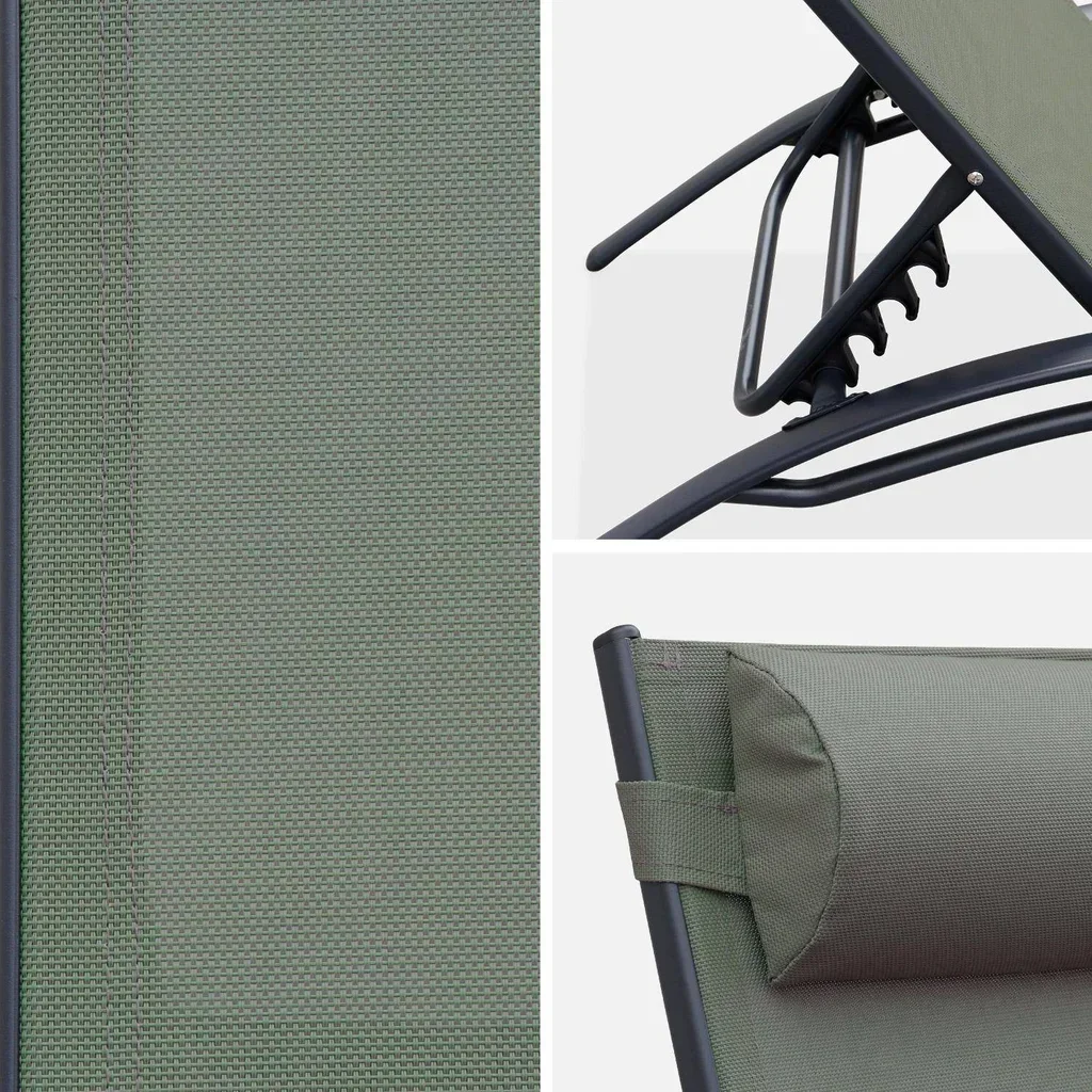 2 transats aluminium multi-positions textilène anthracite Louisa