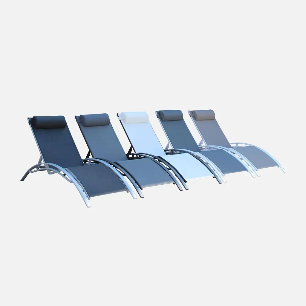 Chaise longue aluminium multi-positions lot de 2 bain de soleil Louisa