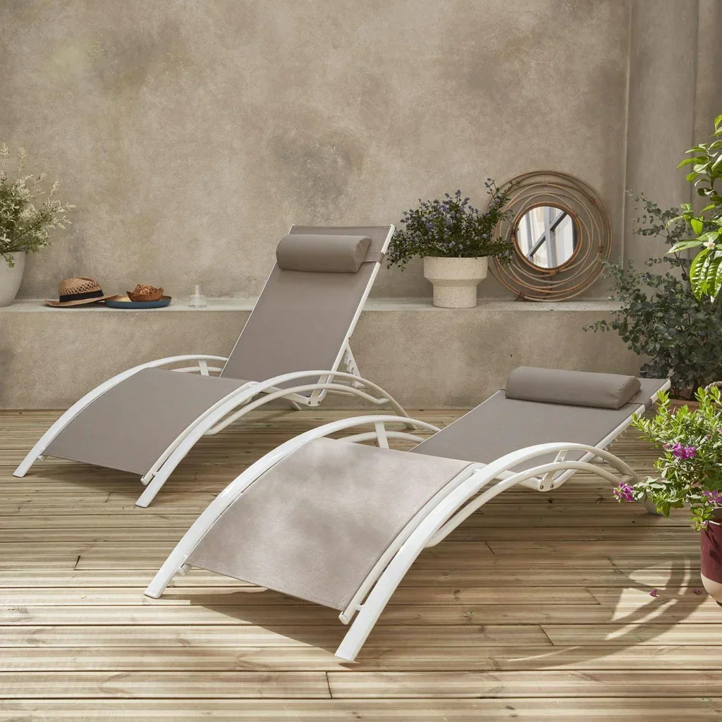 Lot de 2 transats aluminium dossier inclinable 4 positions textilène anthracite