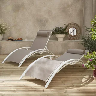Lot de 2 transats aluminium dossier inclinable 4 positions textilène anthracite