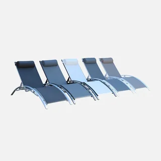 Lot de 2 transats aluminium dossier inclinable 4 positions textilène anthracite