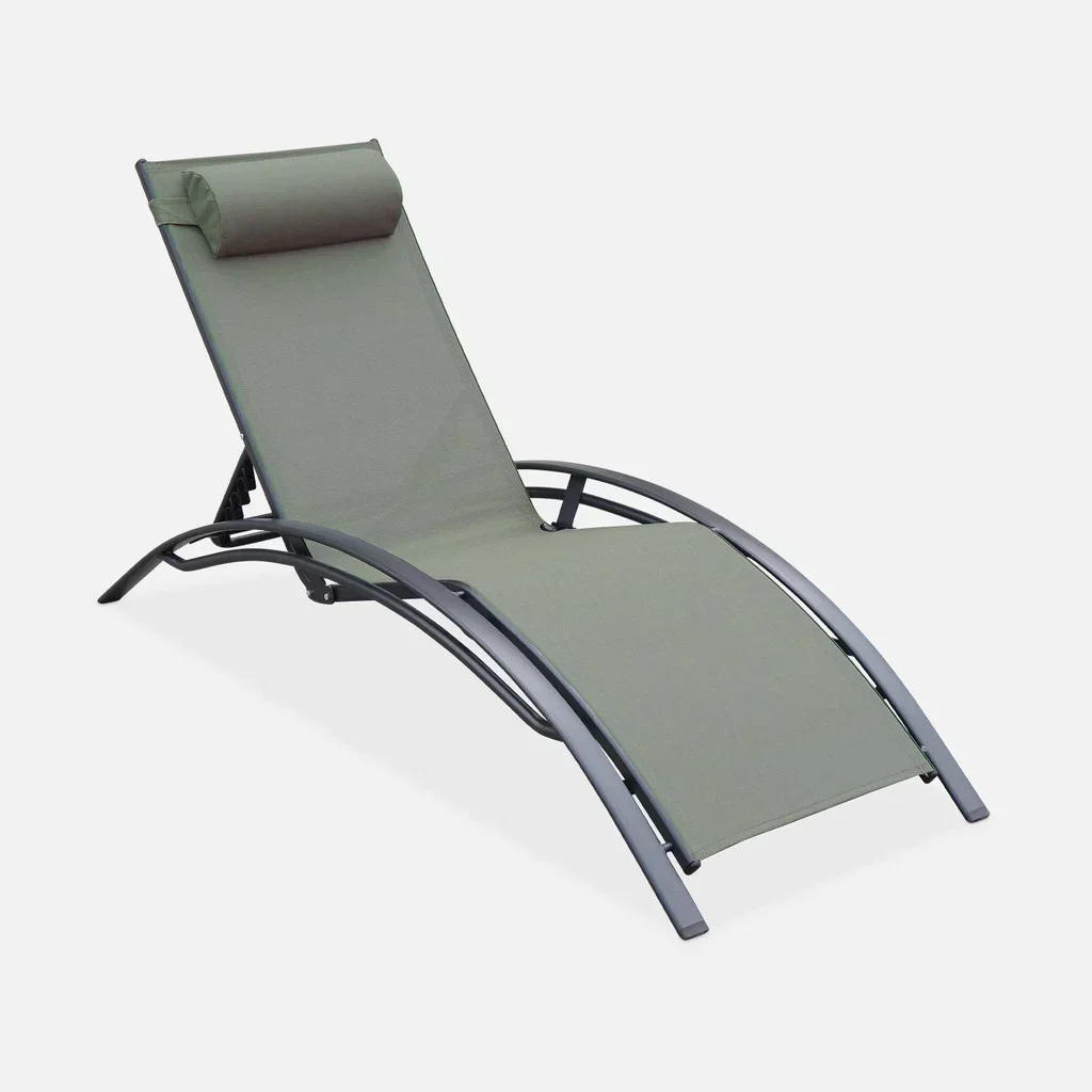 2 transats aluminium multi-positions textilène anthracite Louisa