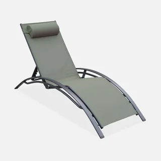 2 transats aluminium multi-positions textilène anthracite Louisa