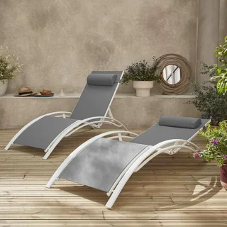 2 transats aluminium multi-positions textilène anthracite Louisa