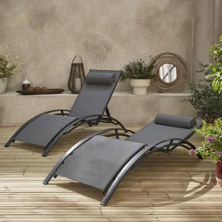 Chaise longue aluminium multi-positions lot de 2 bain de soleil Louisa