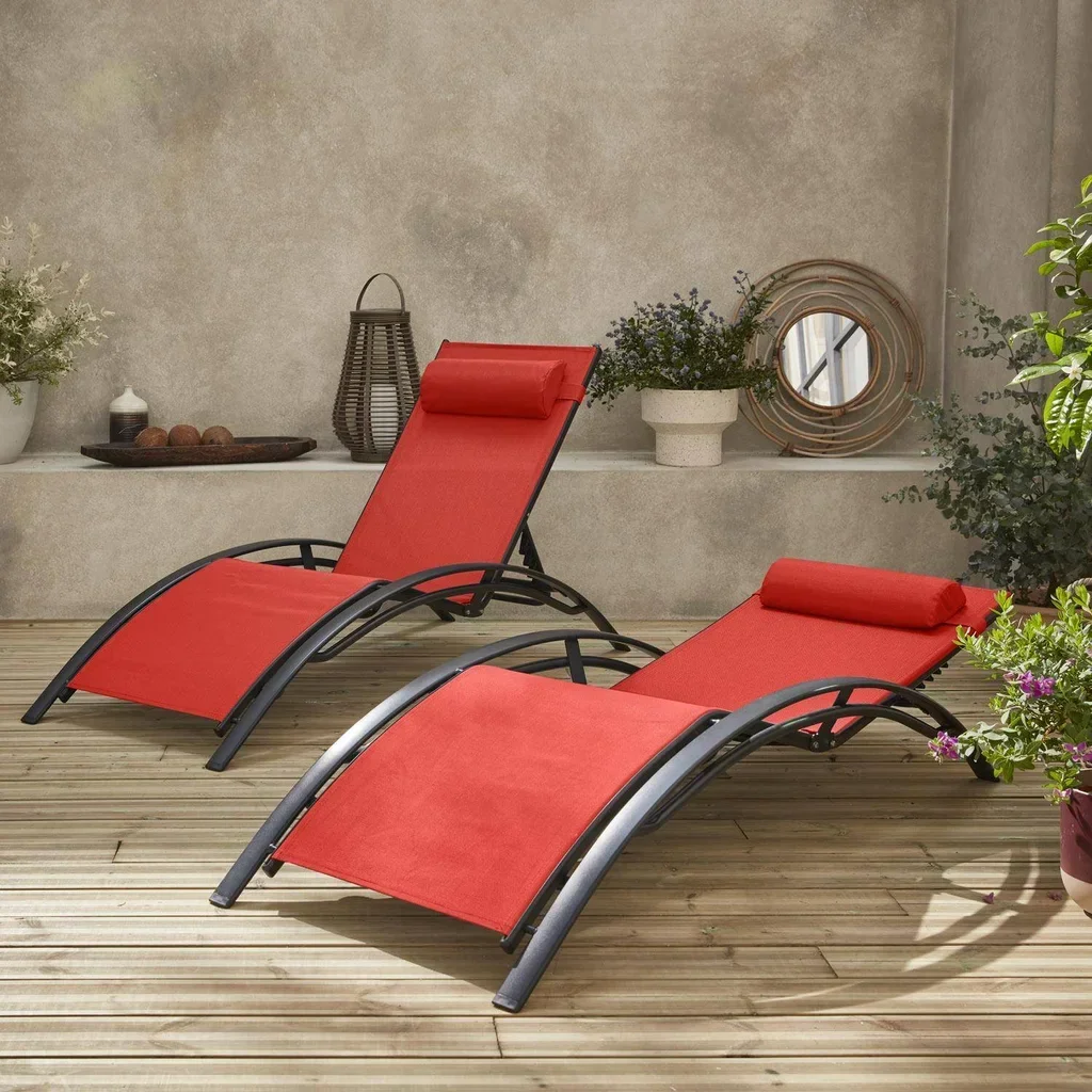 Lot de 2 transats aluminium dossier inclinable 4 positions textilène anthracite