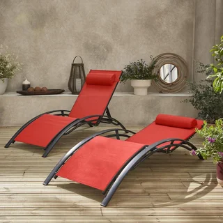 Lot de 2 transats aluminium dossier inclinable 4 positions textilène anthracite