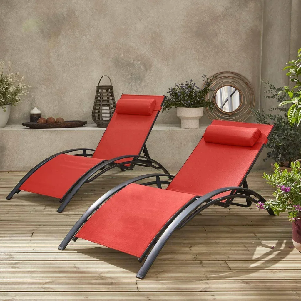 Lot de 2 transats aluminium dossier inclinable 4 positions textilène anthracite