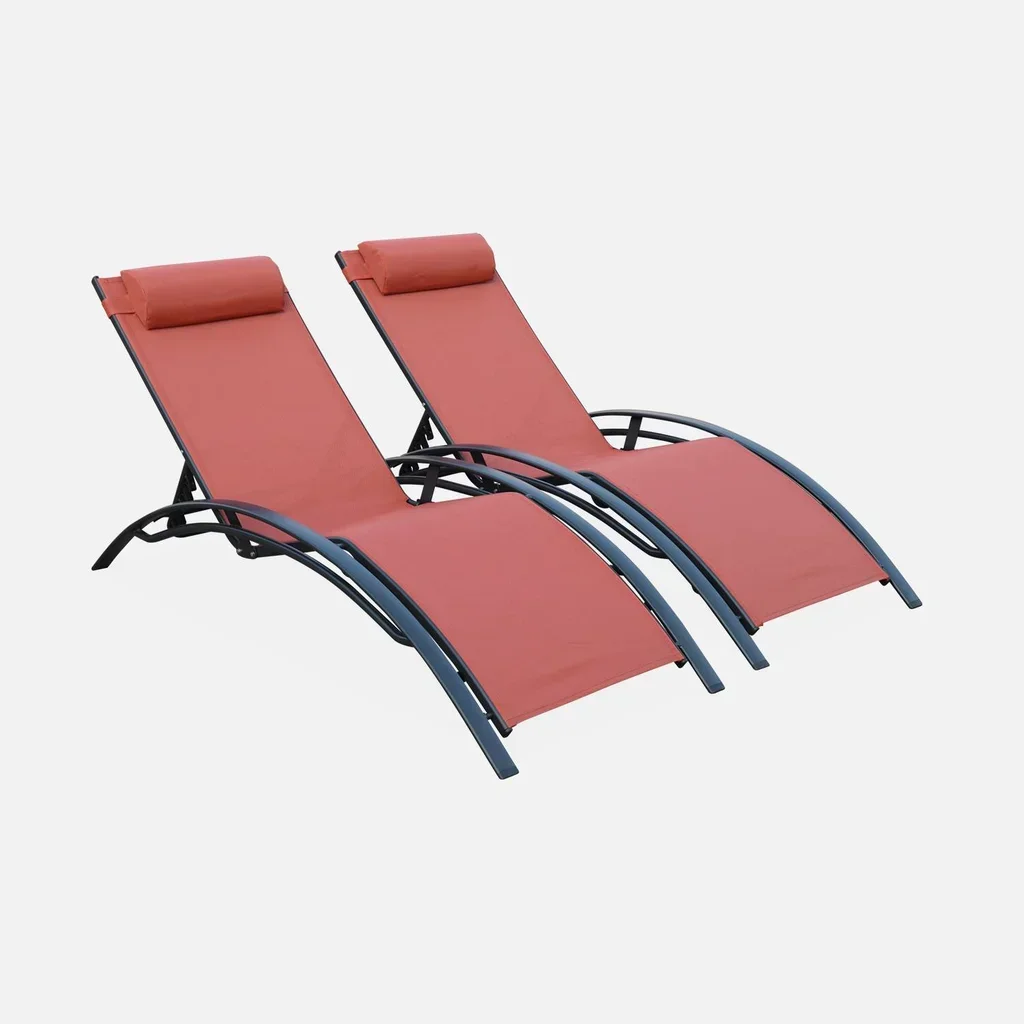 Lot de 2 transats aluminium dossier inclinable 4 positions textilène anthracite