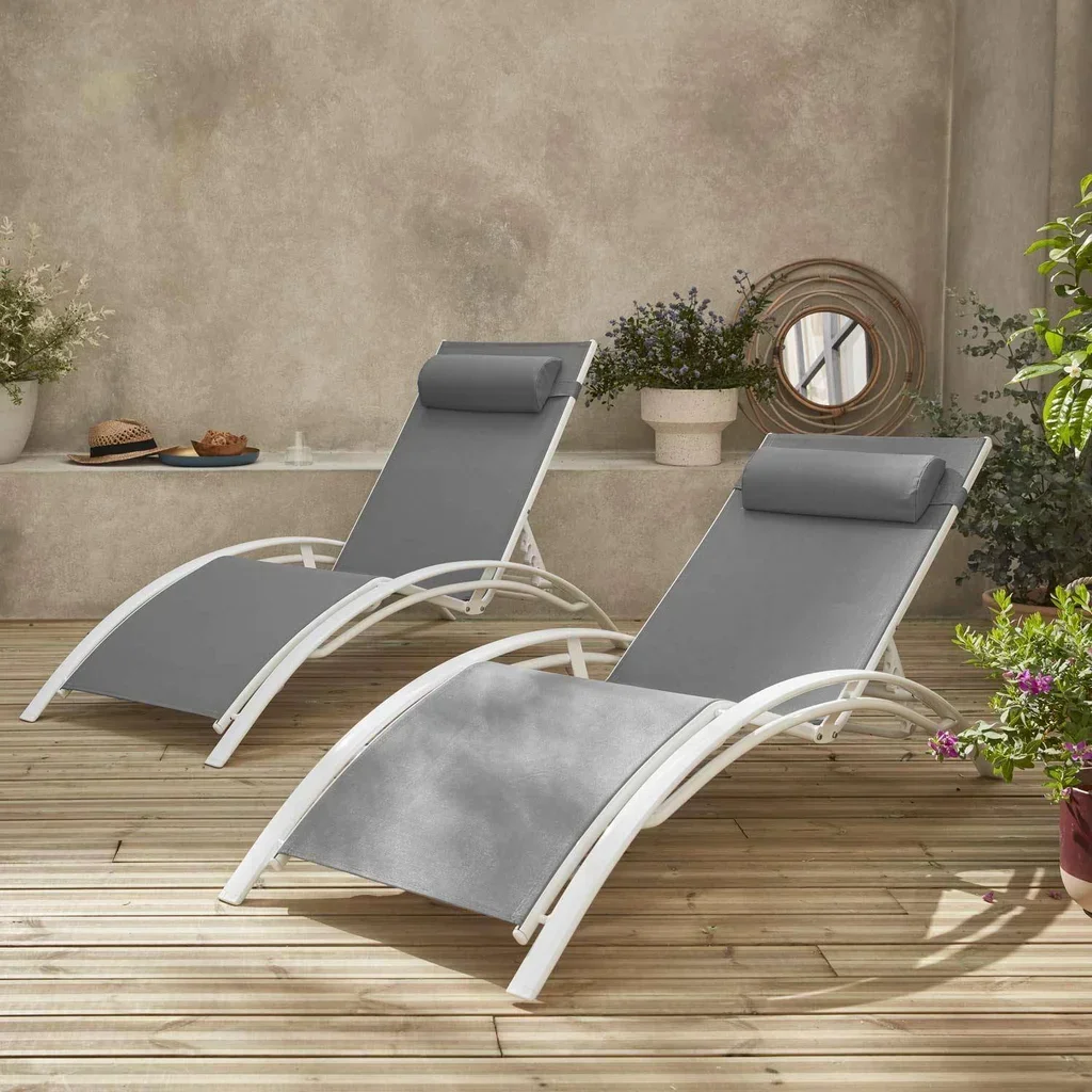 2 transats aluminium multi-positions textilène anthracite Louisa