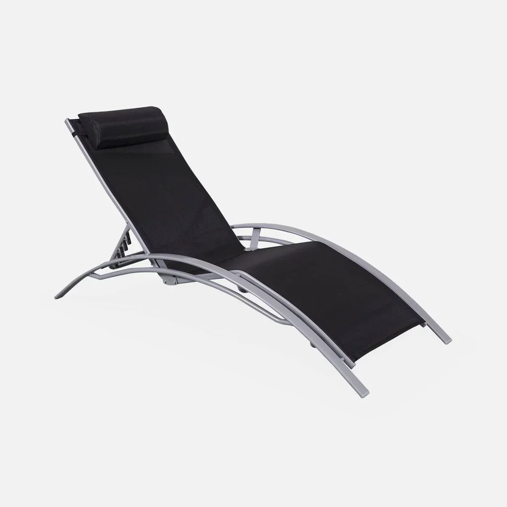 Chaise longue aluminium multi-positions lot de 2 bain de soleil Louisa