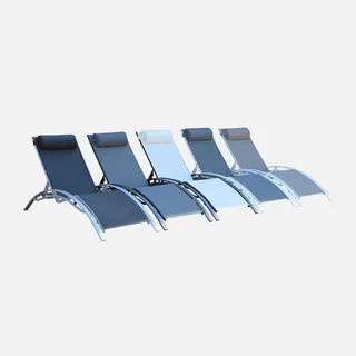 Chaise longue aluminium multi-positions lot de 2 bain de soleil Louisa