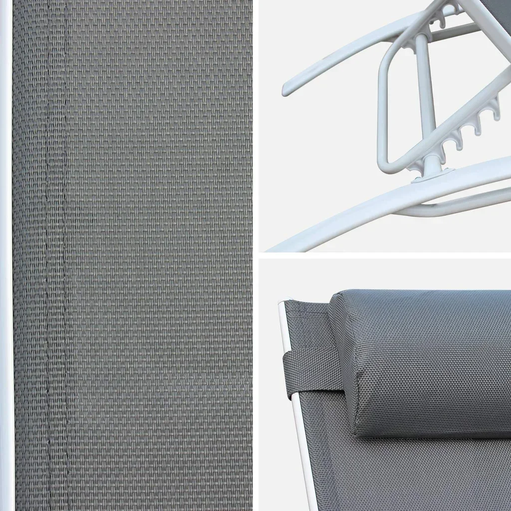2 transats aluminium multi-positions textilène anthracite Louisa