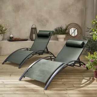 2 transats aluminium multi-positions textilène anthracite Louisa