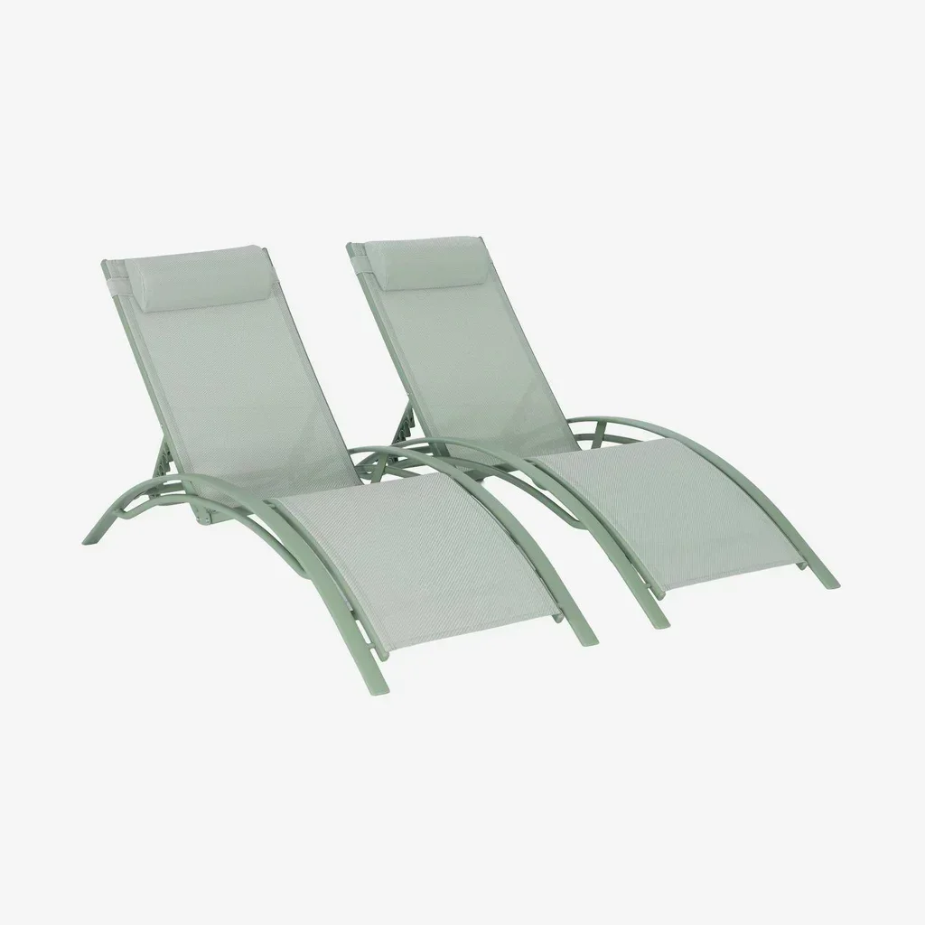 2 transats aluminium textilène anthracite multi-positions empilables