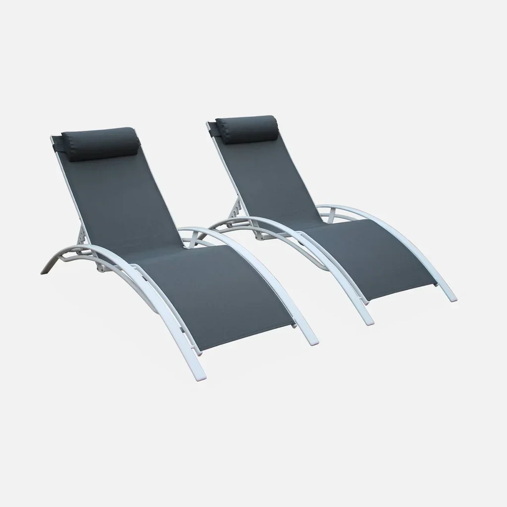 2 transats aluminium multi-positions textilène anthracite Louisa