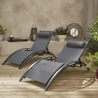 Chaise longue aluminium multi-positions lot de 2 bain de soleil Louisa