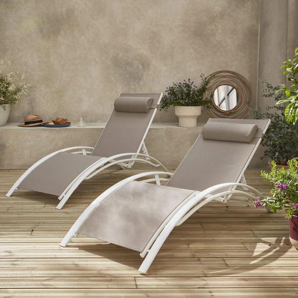 Lot de 2 transats aluminium dossier inclinable 4 positions textilène anthracite