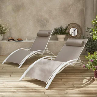 Lot de 2 transats aluminium dossier inclinable 4 positions textilène anthracite
