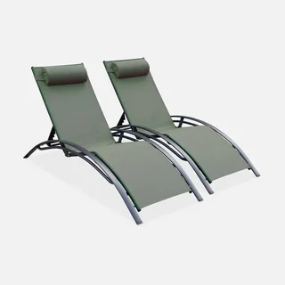 2 transats aluminium multi-positions textilène anthracite Louisa