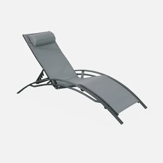 Chaise longue aluminium multi-positions lot de 2 bain de soleil Louisa
