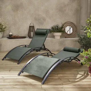 2 transats aluminium multi-positions textilène anthracite Louisa