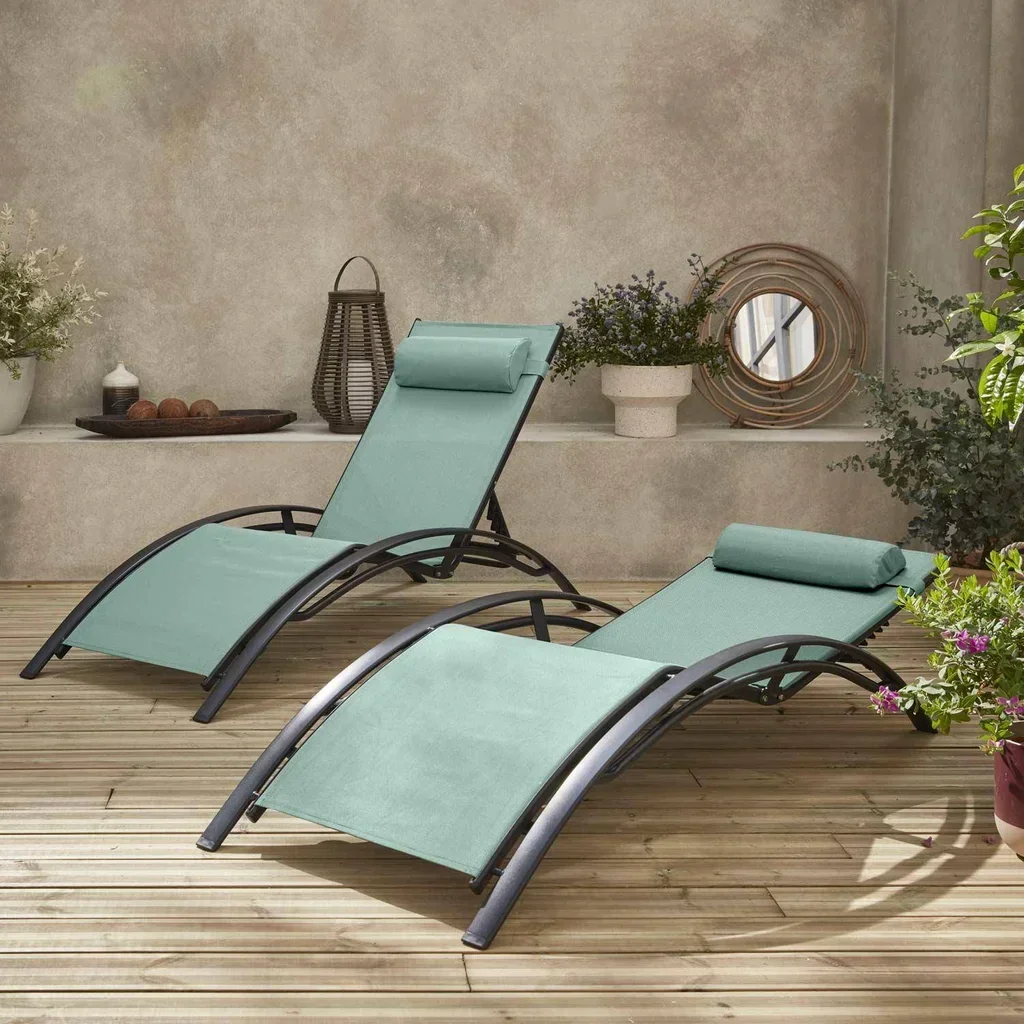 Lot de 2 transats aluminium dossier inclinable 4 positions textilène anthracite