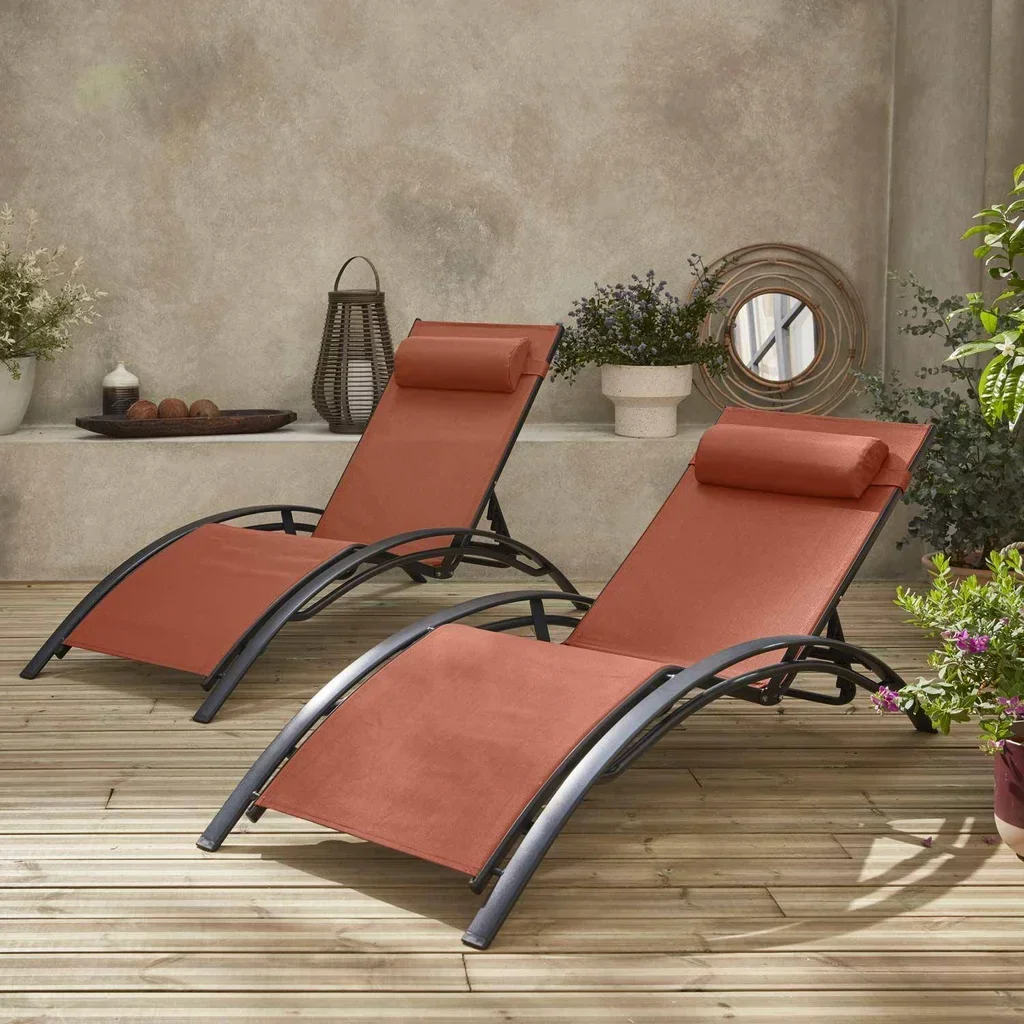 Lot de 2 transats aluminium dossier inclinable 4 positions textilène anthracite