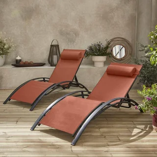 Lot de 2 transats aluminium dossier inclinable 4 positions textilène anthracite